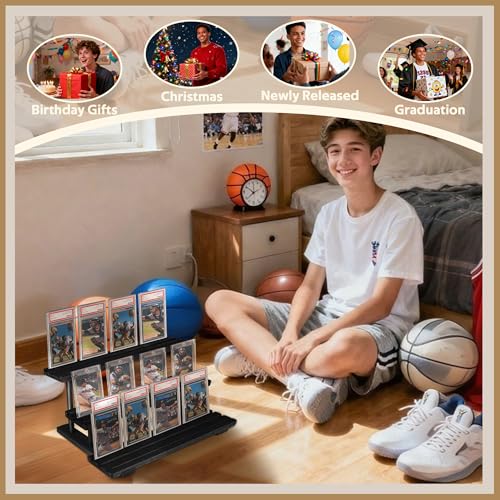 DEDC Premium 3-Tier Wooden Graded Card Display Shelf